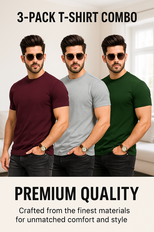 Menβs Premium 3 T-Shirt Combo β Stylish, Comfortable & Trendy Everyday Wear